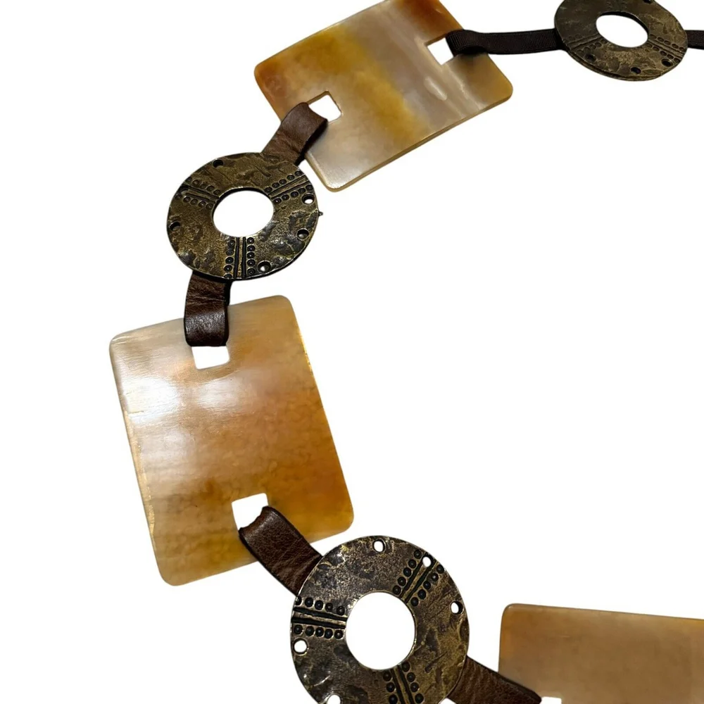 Fashion Link Belt Statement Belt Acrylic Brown Leather Metal‎ 30” To 33” Waist